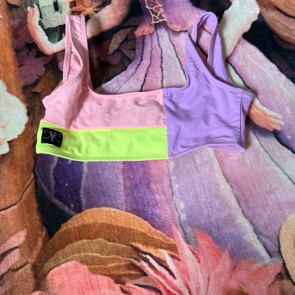 Kids Colorblock Swim Top - Pink, Lavender & Neon Green
